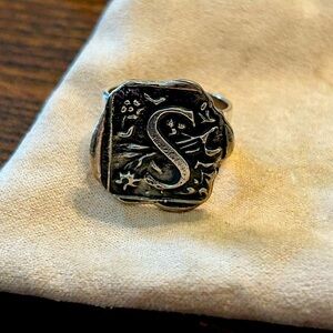 Waxing Poetic Sterling Silver Initial S Stamp Ring Size 7